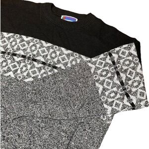 Vintage Sweater Graphix Geometric‎ Black Gray Colorblock Crewneck USA Men's XL